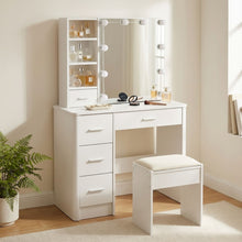 Load image into Gallery viewer, Freesia 2 Piece Dressing Table with Mirror & Stool Set - White