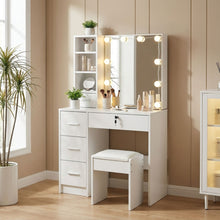 Load image into Gallery viewer, Freesia 2 Piece Dressing Table with Mirror & Stool Set - White