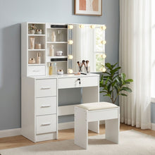 Load image into Gallery viewer, Freesia 2 Piece Dressing Table with Mirror & Stool Set - White