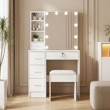 Load image into Gallery viewer, Freesia 2 Piece Dressing Table with Mirror & Stool Set - White