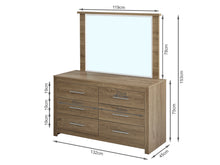 Load image into Gallery viewer, Vicente Low Boy 6 Drawers Chest Dresser with Mirror - Oak