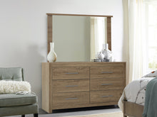 Load image into Gallery viewer, Vicente Low Boy 6 Drawers Chest Dresser with Mirror - Oak