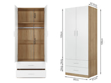 Load image into Gallery viewer, 22582 - Harris 2 Door Wardrobe with Drawers - Oak + White - Betalife