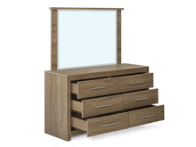 Load image into Gallery viewer, Vicente Low Boy 6 Drawers Chest Dresser with Mirror - Oak