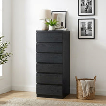 Load image into Gallery viewer, Tongass Wooden 6 Drawers Slim Tallboy - Black