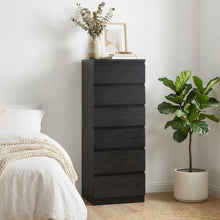 Load image into Gallery viewer, Tongass Wooden 6 Drawers Slim Tallboy - Black