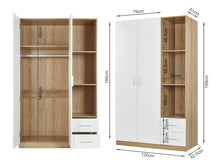Load image into Gallery viewer, Harris 3 Door Wardrobe with Drawers - Oak + White