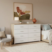 Load image into Gallery viewer, Bram Low Boy 8 Drawer Chest Dresser - Oak + White