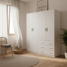 Load image into Gallery viewer, Tongass 4 Door Wardrobe with 3 Drawers - White
