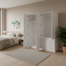 Load image into Gallery viewer, Tongass 4 Door Wardrobe with 3 Drawers - White