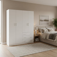 Load image into Gallery viewer, Tongass 4 Door Wardrobe with 3 Drawers - White