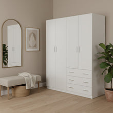 Load image into Gallery viewer, Tongass 4 Door Wardrobe with 3 Drawers - White