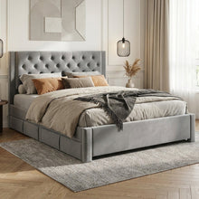 Load image into Gallery viewer, Montana Velvet Queen Bed Frame with 4 Drawers - Grey