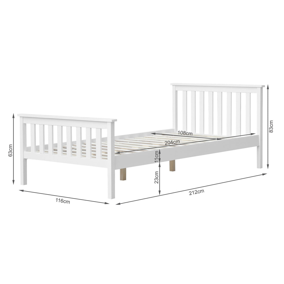 Andes King Single Wooden Bed Frame - White