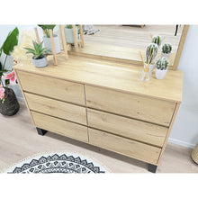 Load image into Gallery viewer, Frohna Low Boy 6 Drawers Chest Dresser with Mirror - Oak