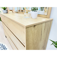 Load image into Gallery viewer, Frohna Low Boy 6 Drawers Chest Dresser with Mirror - Oak