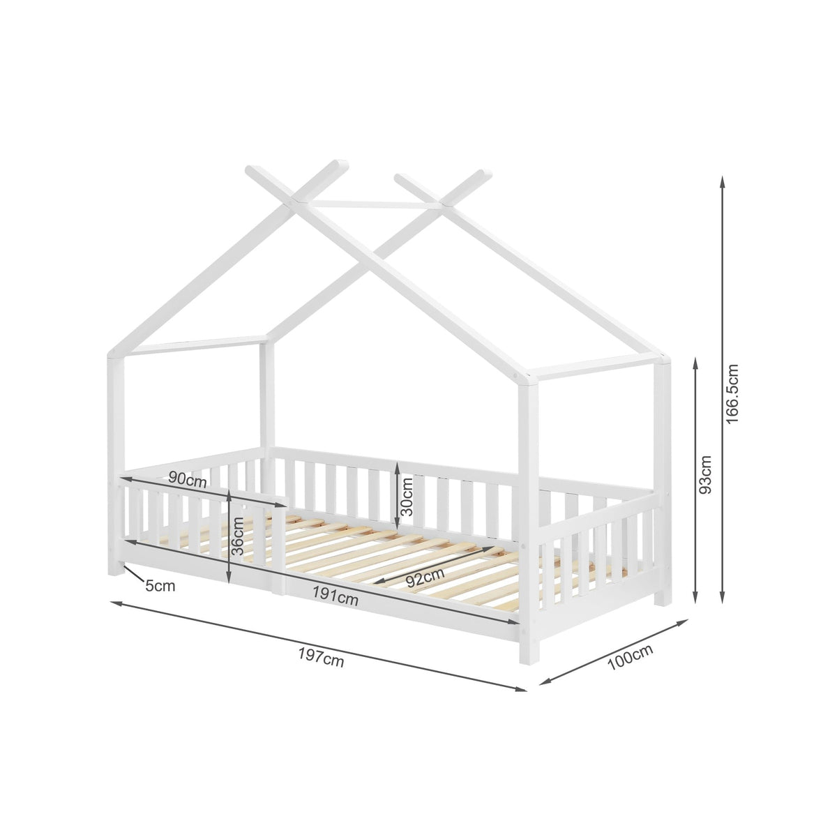 Minto Single Wooden House Bed Frame - White