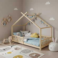 Load image into Gallery viewer, Minto Single Wooden House Bed Frame - Oak