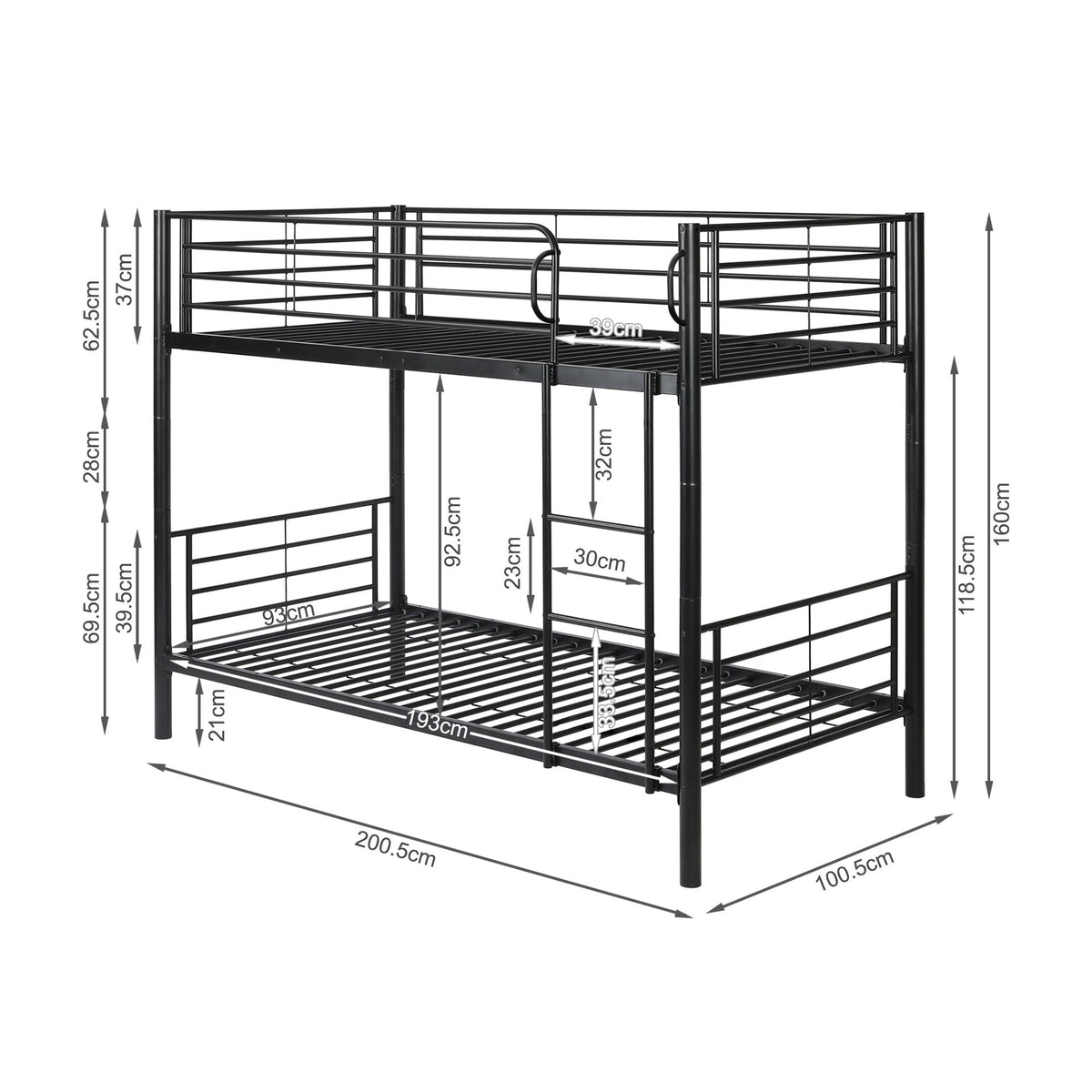 Owen Single Metal Bunk Bed Frame - Black