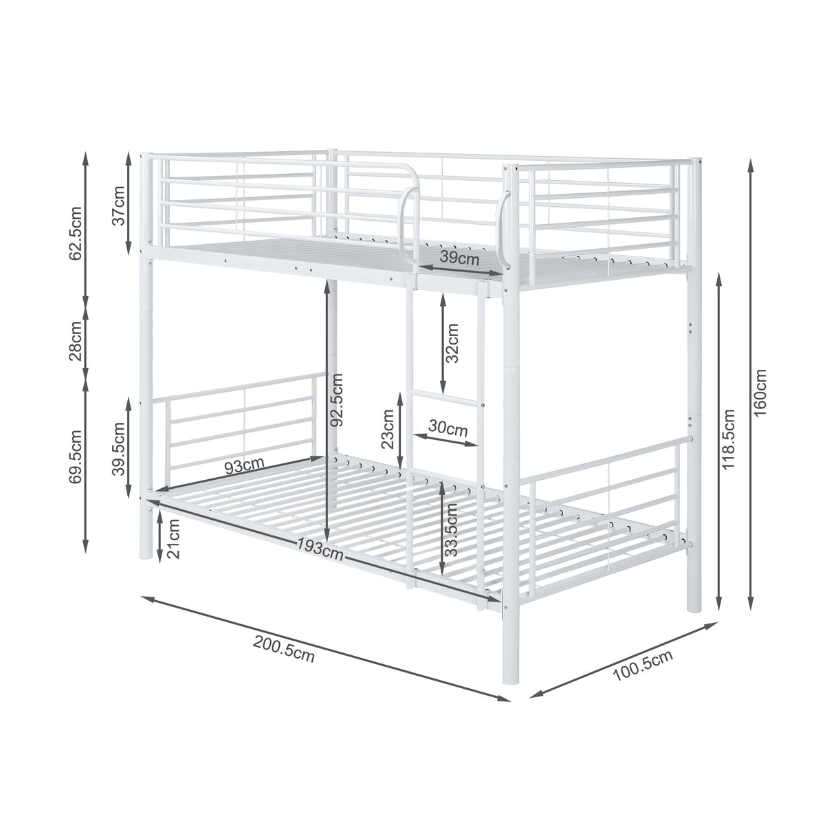 Owen Single Metal Bunk Bed Frame - White