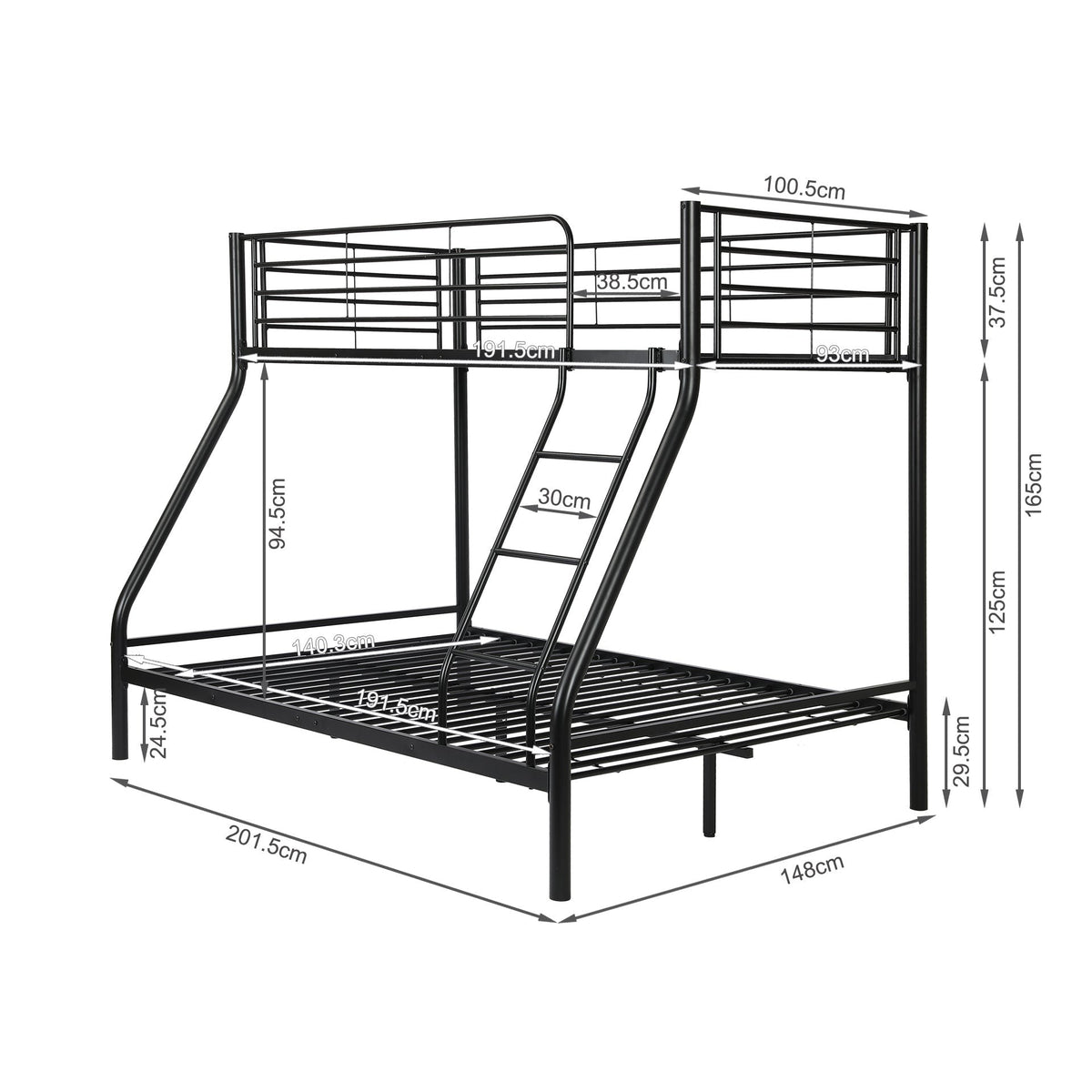 Dobson Metal Triple Bunk Bed - Black