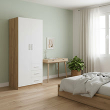 Load image into Gallery viewer, Harris 2 Door Wardrobe with 3 Drawers - Oak+White