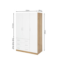 Load image into Gallery viewer, Harris 3 Door Wardrobe with 3 Drawers - Oak+White