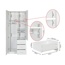 Load image into Gallery viewer, Tongass 2 Door Wardrobe with 3 Drawers - White