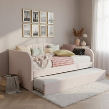 Load image into Gallery viewer, Majura Single Velvet Trundle Bed Frame - Pink