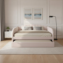 Load image into Gallery viewer, Majura Single Velvet Trundle Bed Frame - Pink