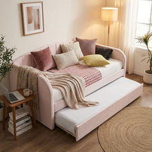 Load image into Gallery viewer, Majura Single Velvet Trundle Bed Frame - Pink