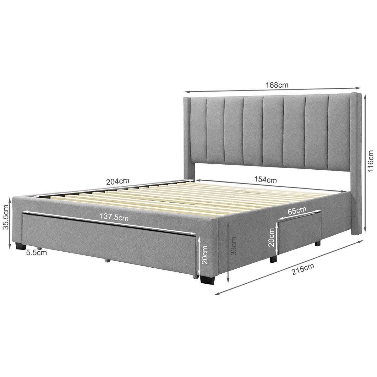 Hopkins Queen Velvet Bed Frame with Storage - Grey