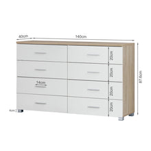 Load image into Gallery viewer, Bram Low Boy 8 Drawer Chest Dresser - Oak + White