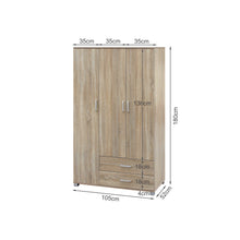 Load image into Gallery viewer, Bram 3 Door Wardrobe Cabinet with 2 Drawers - Oak