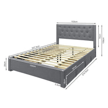 Load image into Gallery viewer, Thornton Queen Fabric Bed Frame with 4 Drawers - Light Grey