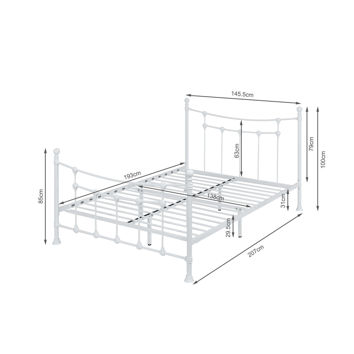 Gingera Double Metal Bed Frame - White