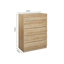 Load image into Gallery viewer, Harris 5 Drawers Tallboy - Oak