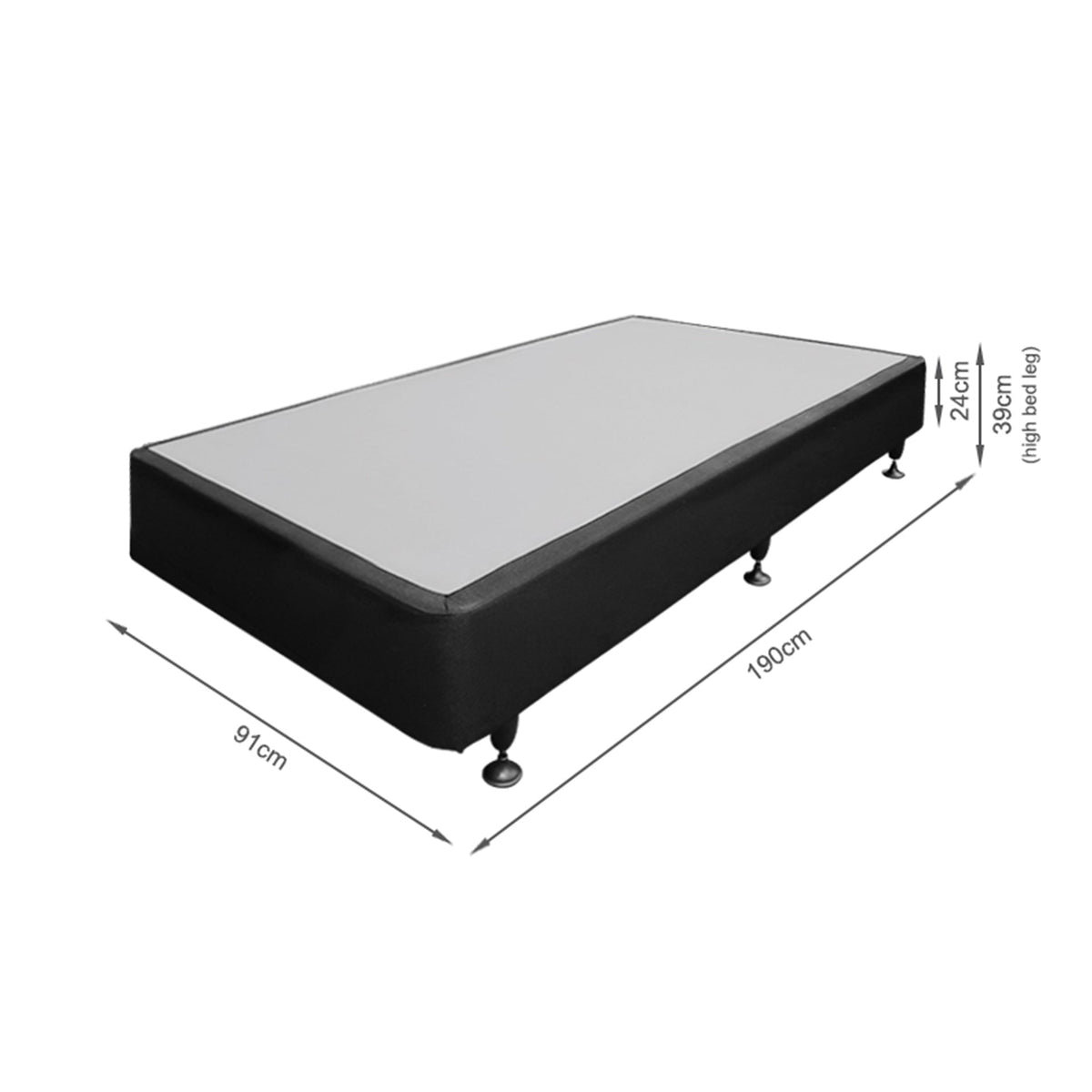 VINSON Fabric Single Bed Base - BLACK