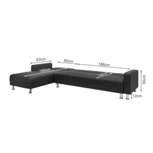 Load image into Gallery viewer, Minnesota 5 Seater Sofa Bed Futon with Chaise - Black