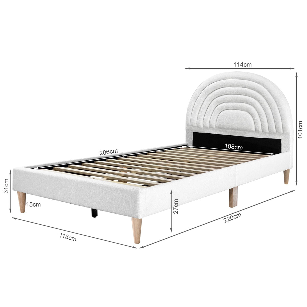 Lydia King Single Bed Frame - Cream
