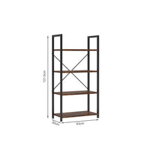 Load image into Gallery viewer, Poroti 4 Tier Bookshelf Storage Shelf - Rustic Brown