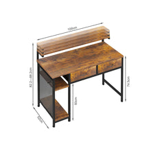 Load image into Gallery viewer, Emilio 100cm Computer Desk with 2 Drawers - Rustic Brown