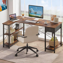 Load image into Gallery viewer, Simon Computer Corner Desk with Bookshelf - Rustic Brown