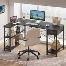 Load image into Gallery viewer, Simon Computer Corner Desk with Bookshelf - Black