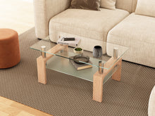 Load image into Gallery viewer, Ollie Tempered Glass Rectangle Coffee Table 95 x 55cm - Oak