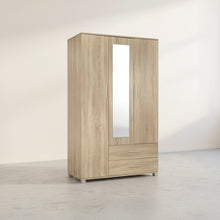 Load image into Gallery viewer, Bram 3 Door Wardrobe Cabinet with Mirror - Oak