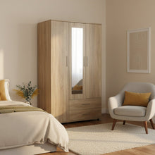Load image into Gallery viewer, Bram 3 Door Wardrobe Cabinet with Mirror - Oak