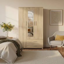 Load image into Gallery viewer, Bram 3 Door Wardrobe Cabinet with Mirror - Oak