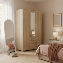 Load image into Gallery viewer, Bram 3 Door Wardrobe Cabinet with Mirror - Oak