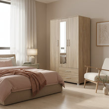 Load image into Gallery viewer, Bram 3 Door Wardrobe Cabinet with Mirror - Oak